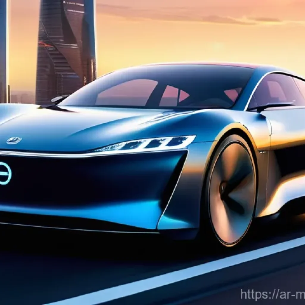 메타버스 내 광고업계의 변화 - A sleek, futuristic electric car, gleaming with customizable digital paintwork, is being test-driven...