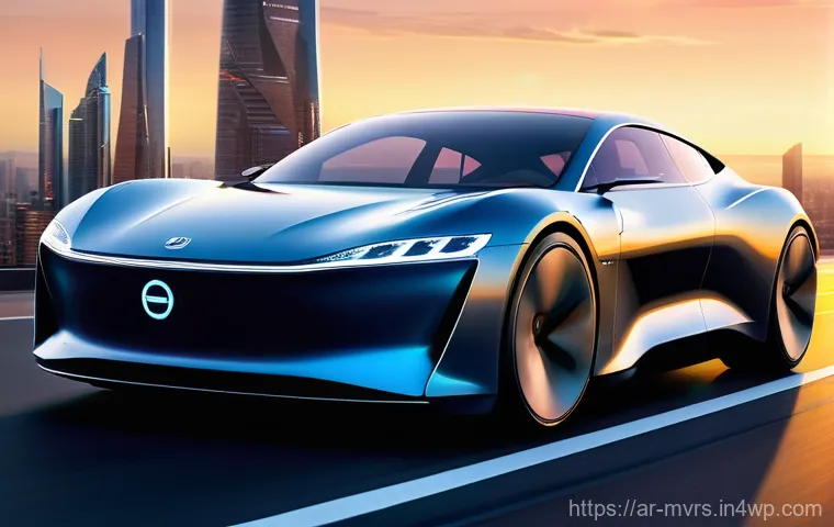 메타버스 내 광고업계의 변화 - A sleek, futuristic electric car, gleaming with customizable digital paintwork, is being test-driven...