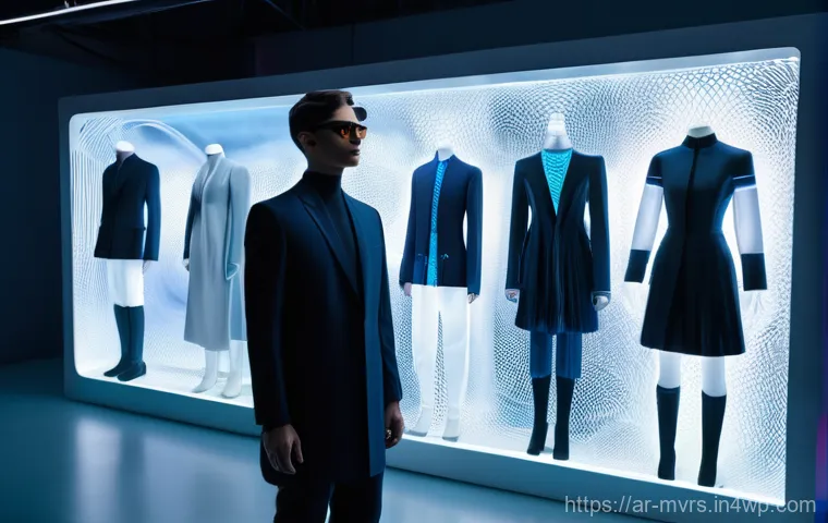메타버스에서의 패션 브랜드 마케팅 - **Phygital Fashion Experience with AR Try-On:**
    "A stylish, modern woman in her mid-20s, dressed...