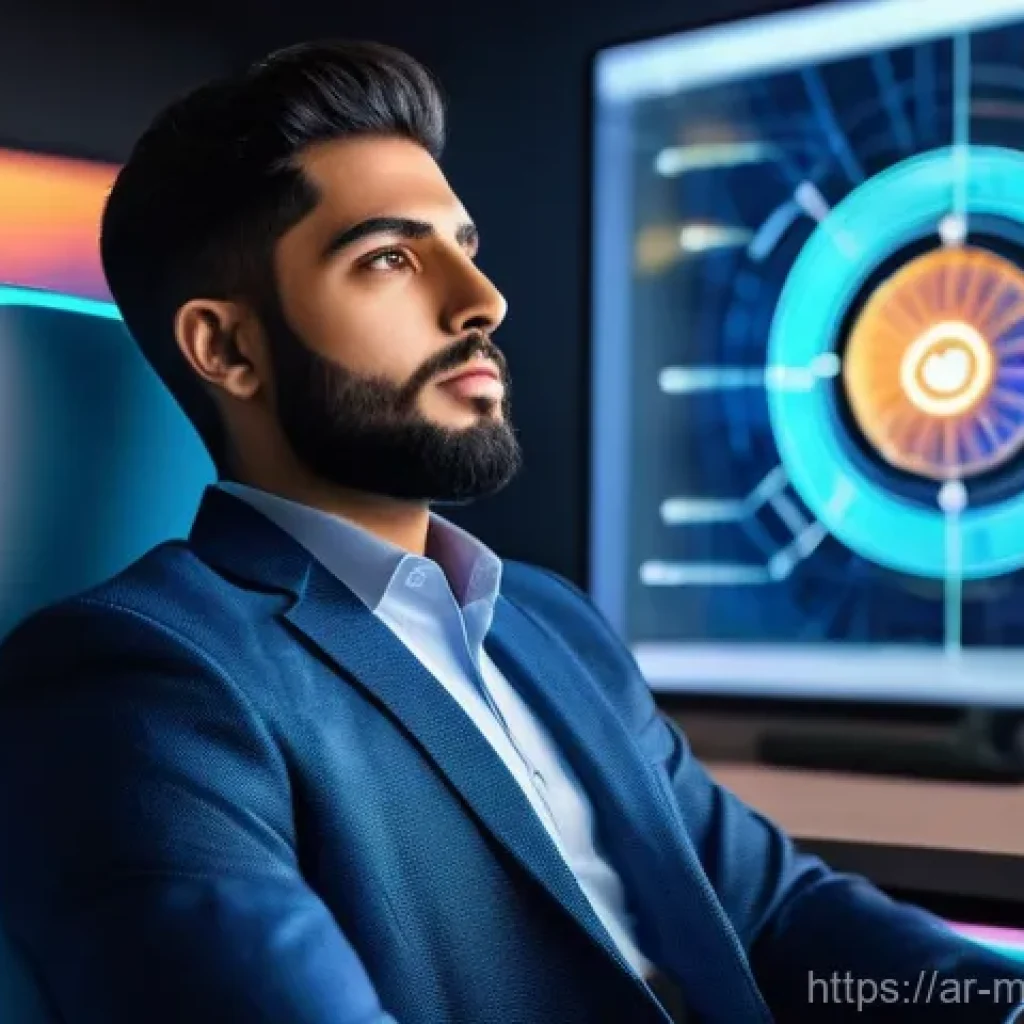 메타버스 게임 비즈니스 모델 - **Metaverse Digital Entrepreneur**
A vibrant, futuristic image of a young Arab man, in his late ...
