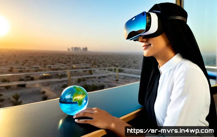 메타버스에서의 크라우드펀딩 기회 - Photorealistic Arab entrepreneur wearing modest contemporary business attire, seated at a clean desk...